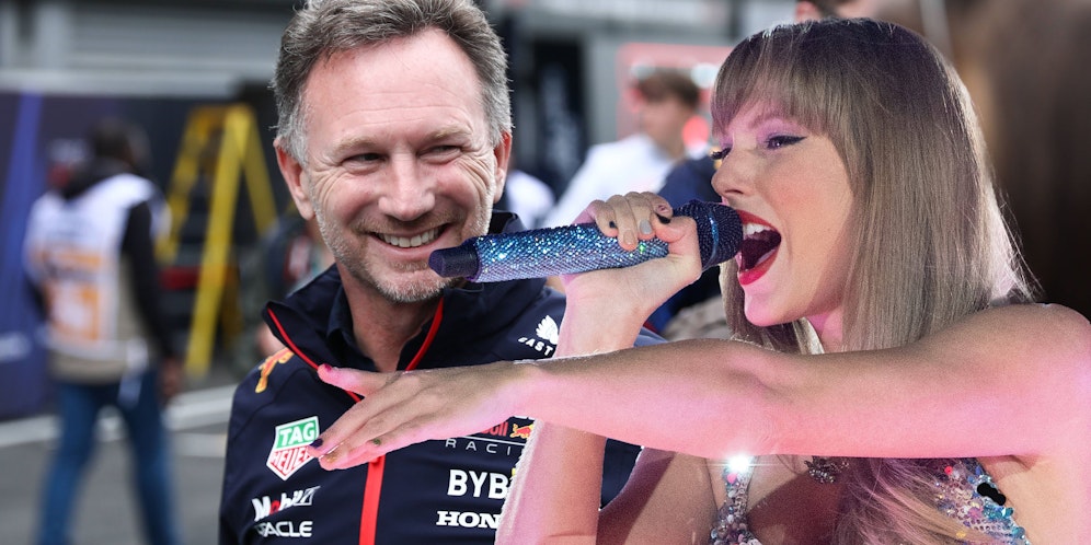 Christian Horner (l.) scherzt über Musik-Gigantin Taylor Swift.