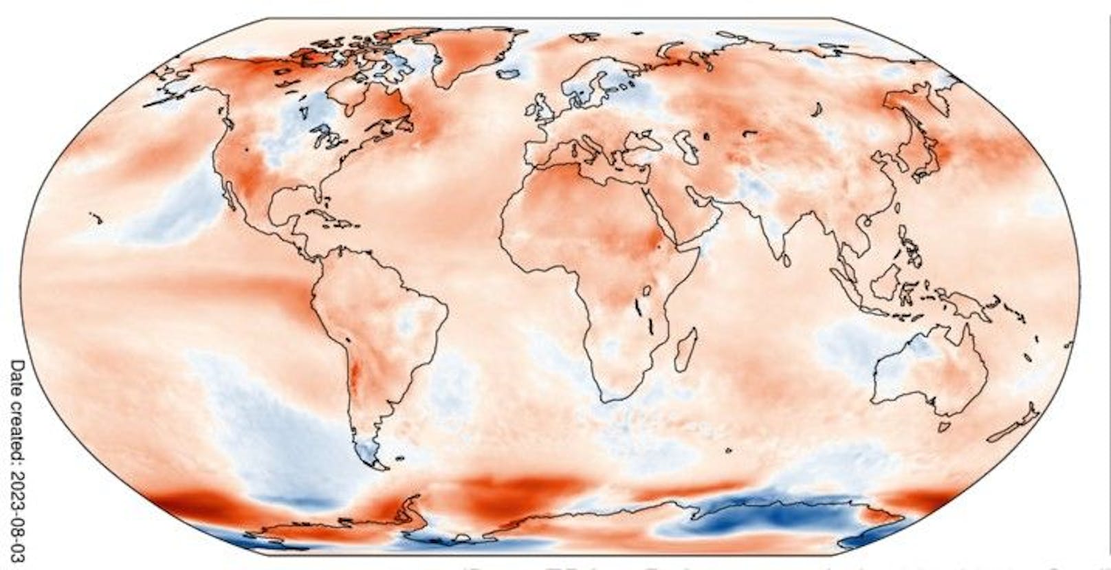 Hier noch einmal in einer entsättigteren Darstellung. Das Rot ist weniger kräftig, dennoch sind die Temperaturdifferenzen zum Mittel die selben wie in der vorherigen Grafik.