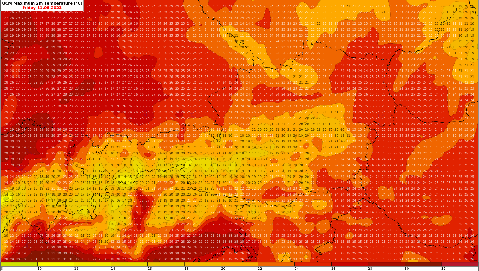 Entwicklung der Höchsttemperaturen in den kommenden Tagen