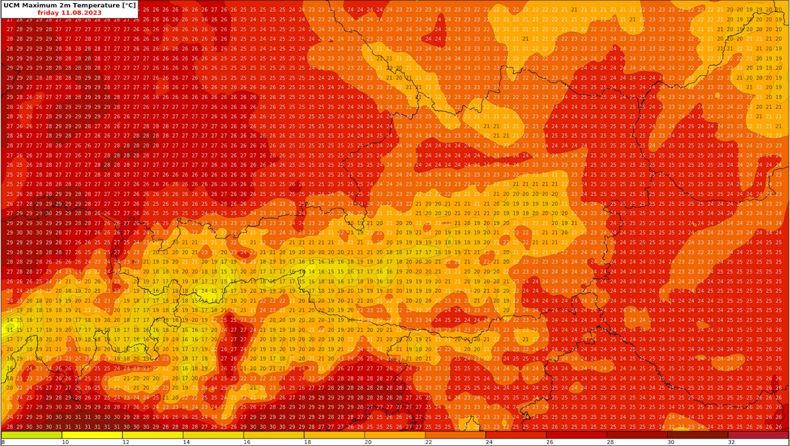 Entwicklung der Höchsttemperaturen in den kommenden Tagen