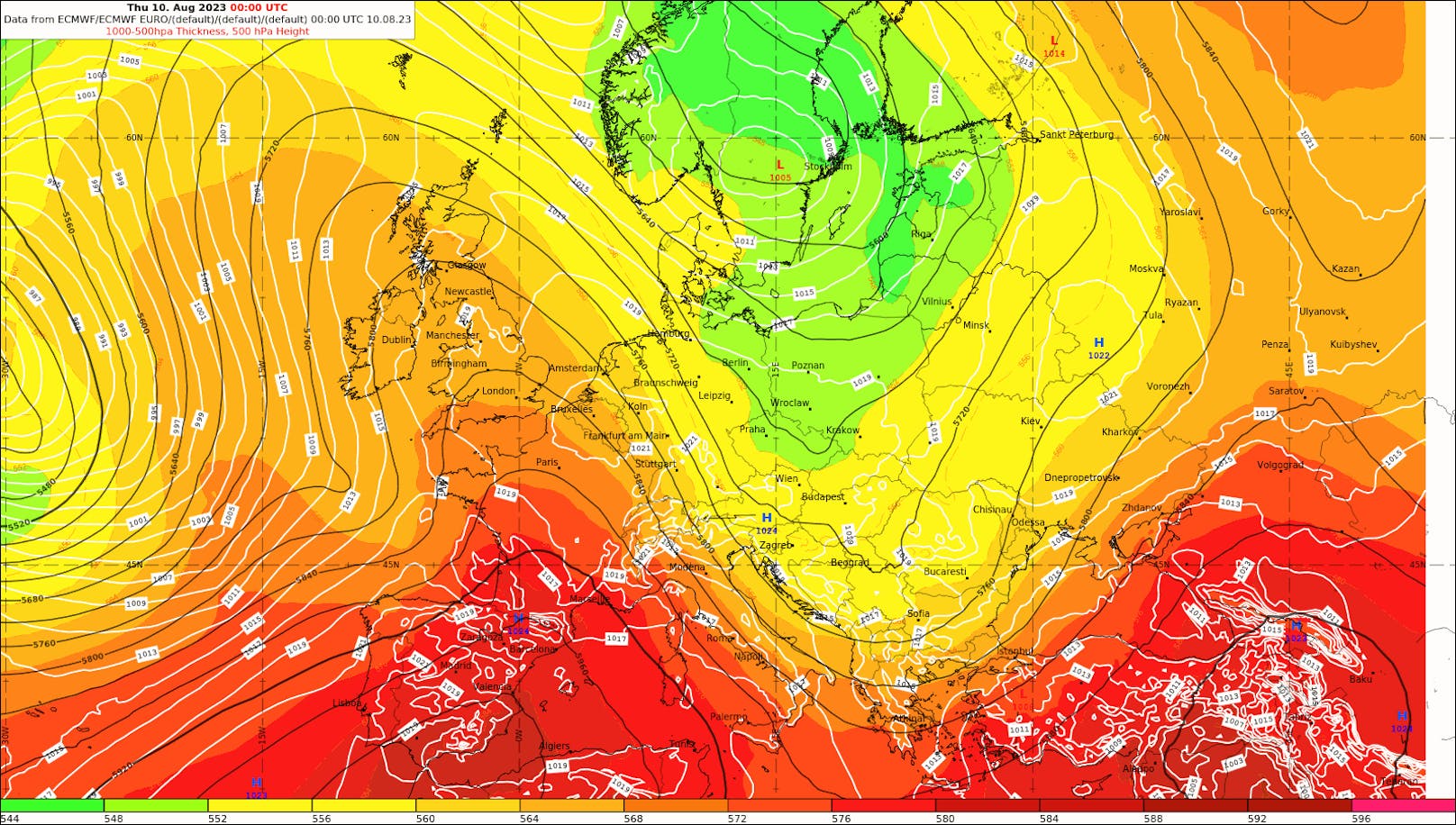 Entwicklung der Großwetterlage anhand des ECMWF-Modells