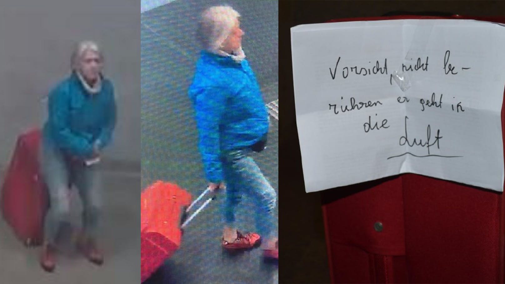 Ein herrenloser Koffer mit einer Bombendrohung sorgte am Donnerstag für einen Großeinsatz in Salzburg. Die Polizei sucht nun diese Frau.