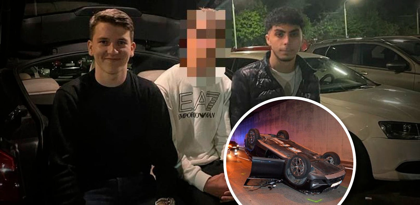 Fabio (17, li.) saß auf dem Beifahrersitz, während sein Freund Ahmad (18, re.) den BMW X1 lenkte. In der Mitte ist ein Freund abgelichtet, der allerdings nicht im Auto unterwegs war.