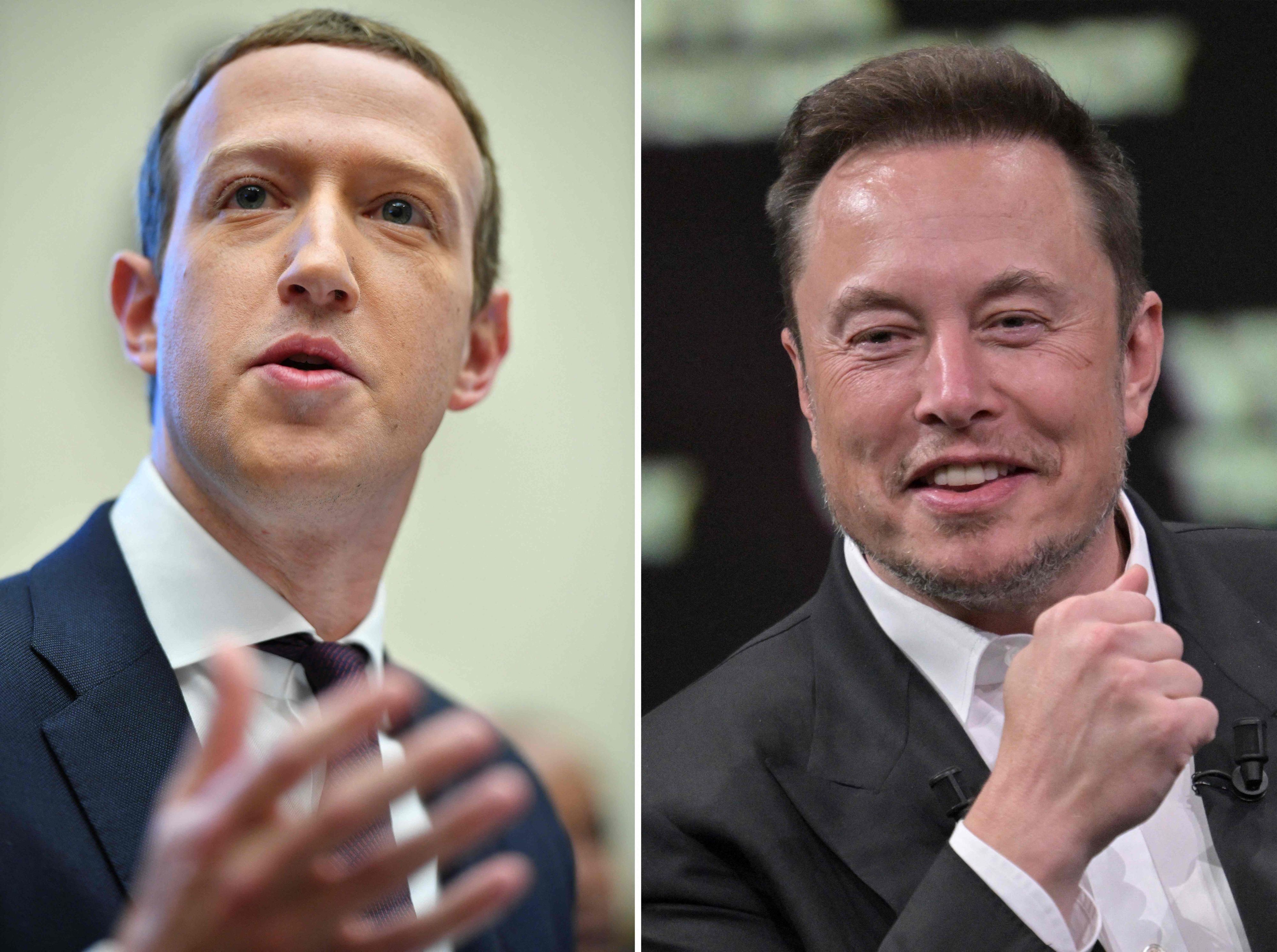 <strong>Mark Zuckerberg</strong> (links), Chef von Meta, und <strong>Elon Musk</strong>, Chef von Tesla, Space X und dem sozialen Netzwerk X.