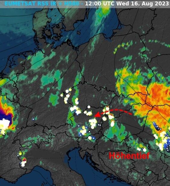Am Nordrand des Höhentiefs herrscht eine schwache östliche Höhenströmung.
