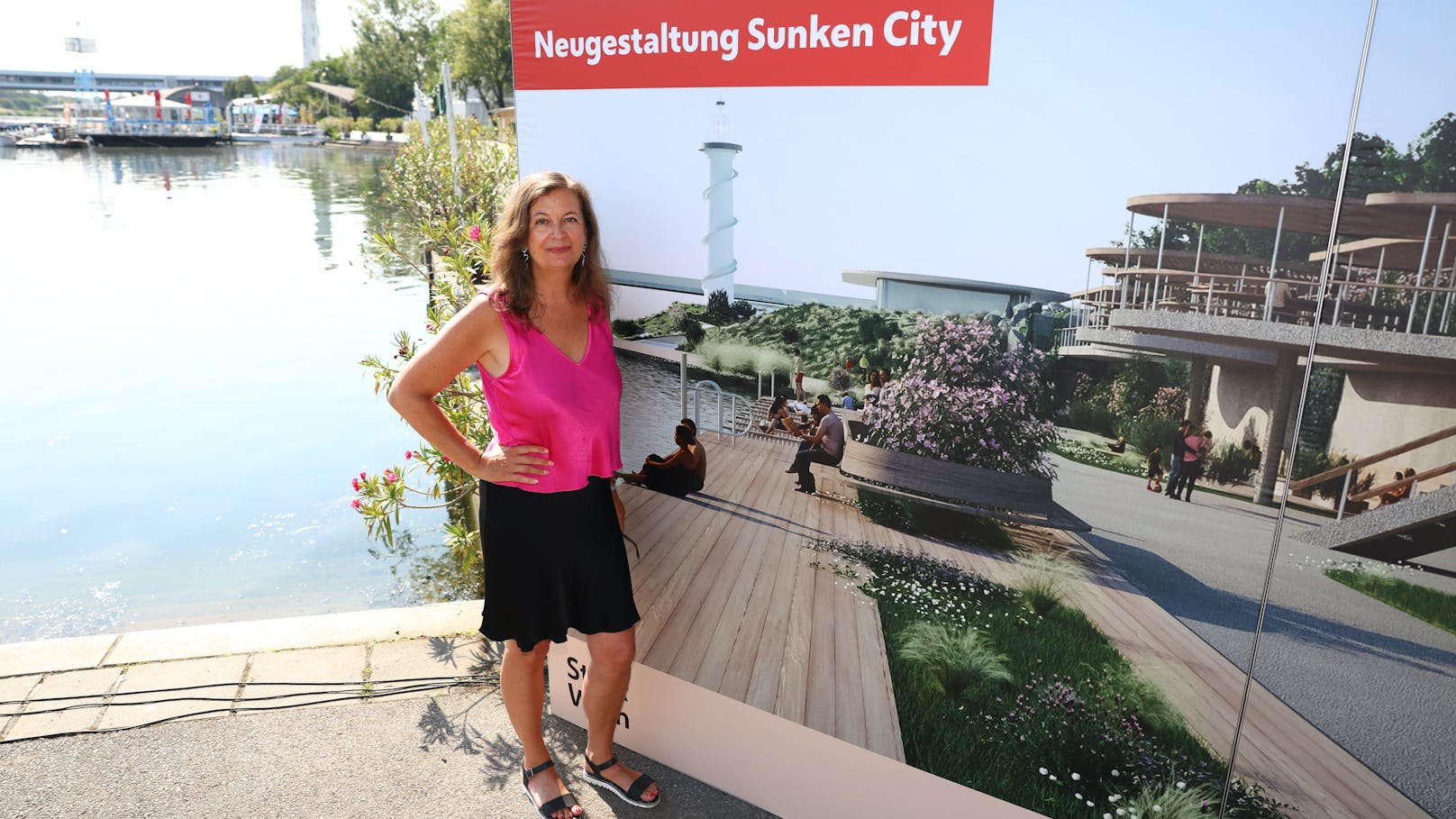 "Die Leute lieben den Copa Beach, diese Hoffnung habe ich auch für die Sunken City", so Ulli Sima (SPÖ) am Mittwoch. Baustart für die Umgestaltung ist im Herbst 2023.