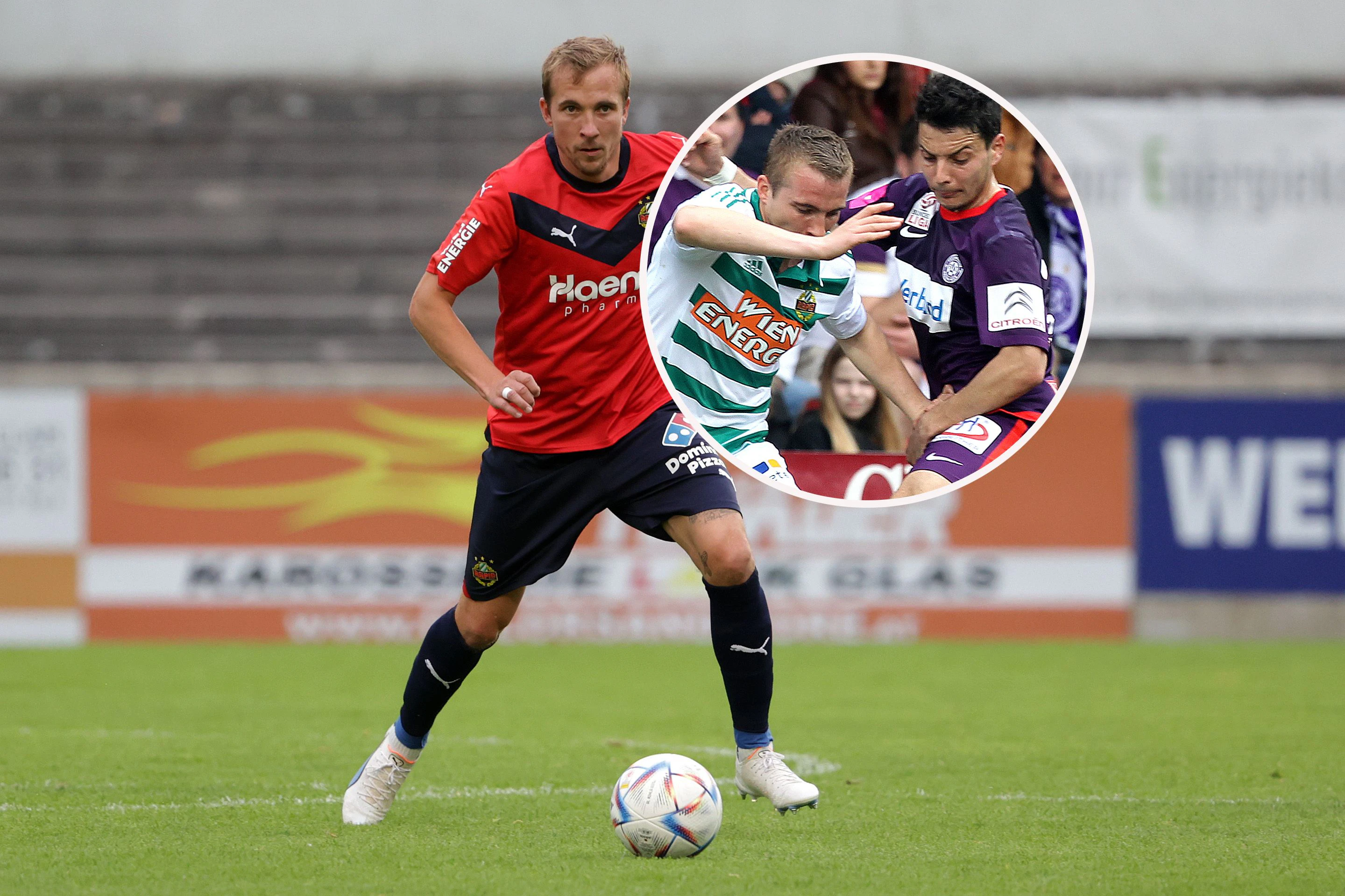 Dibon in der Regionalliga (l.) und 2014 im Duell mit Hosiner.