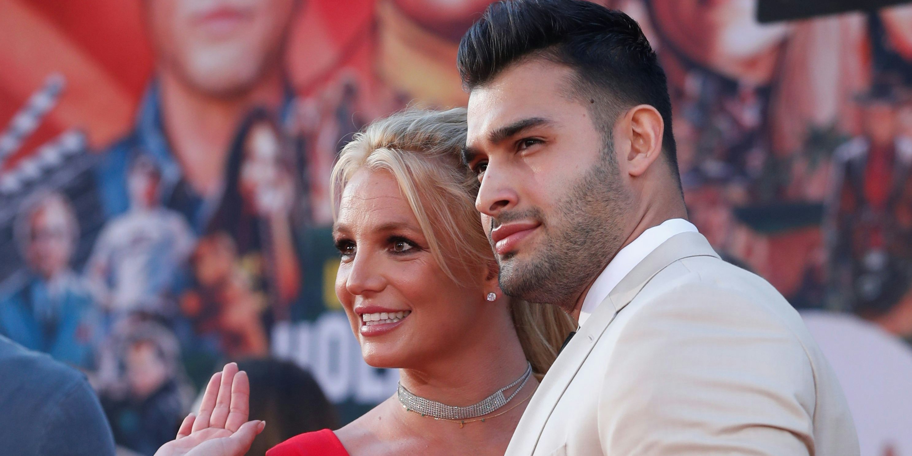 Britney Spears and Sam Asghari pose at the premiere of "Once Upon a Time In Hollywood" in Los Angeles, California, U.S., July 22, 2019. REUTERS/Mario Anzuoni
