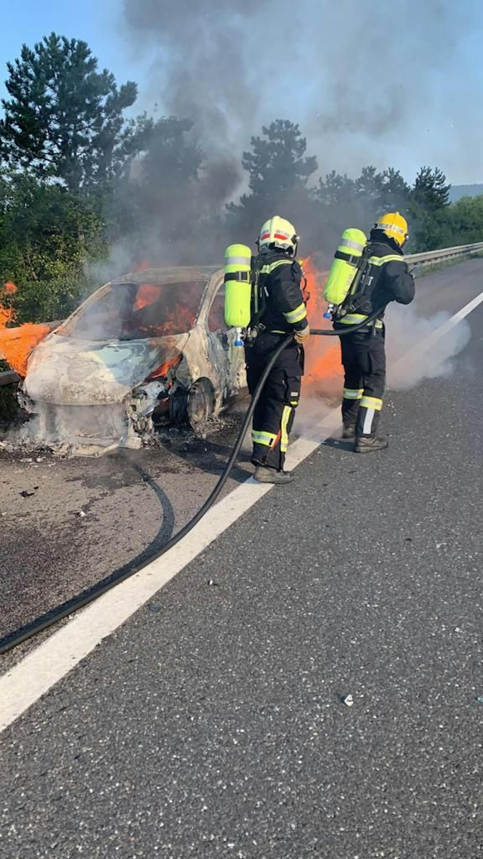 Als die Feuerwehr eintraf, stand das Auto bereits in Flammen.