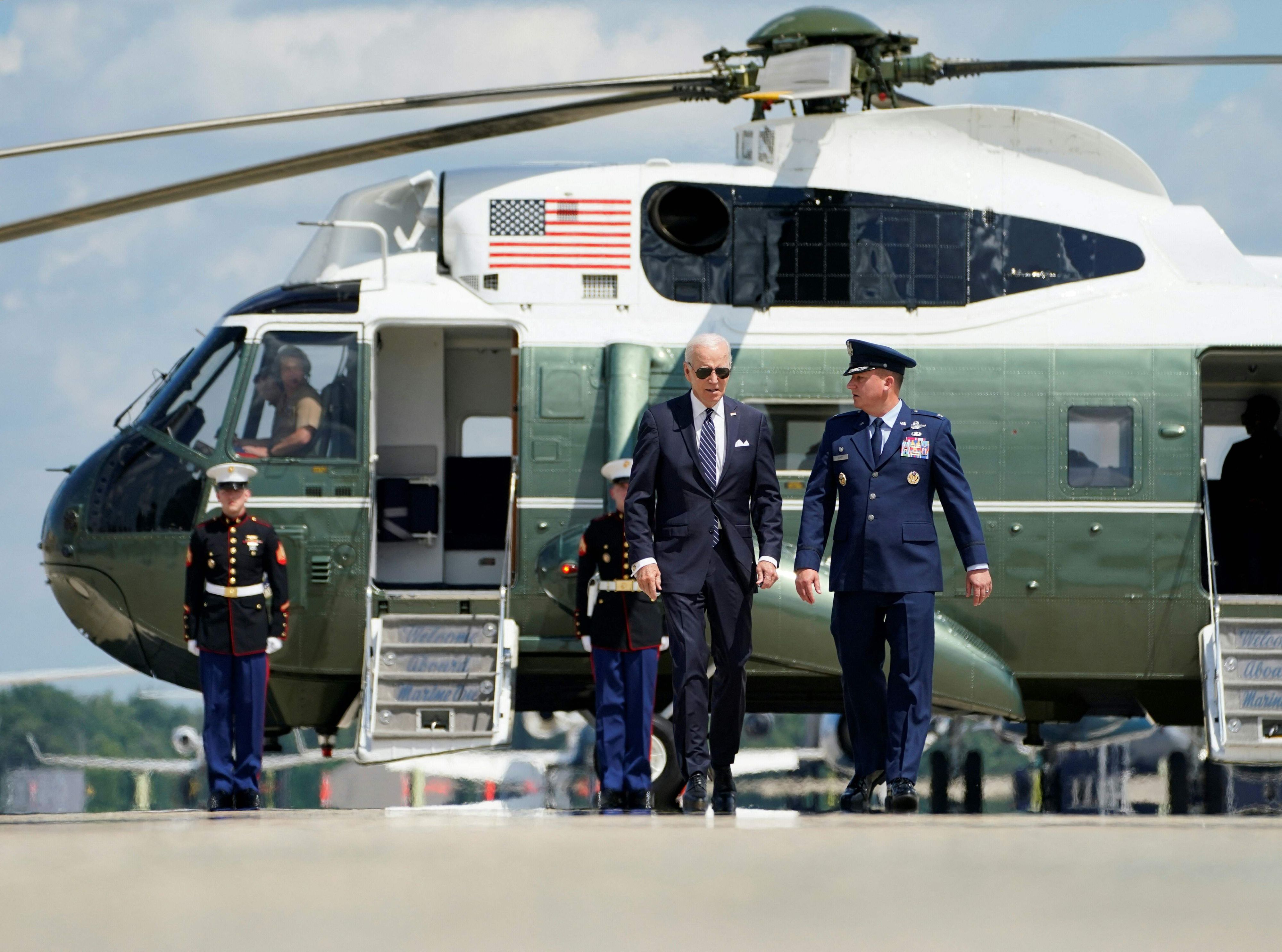 US-Präsident <strong>Joe Biden</strong> am Flugfeld der Air Force One in Maryland am 17. August 2023.