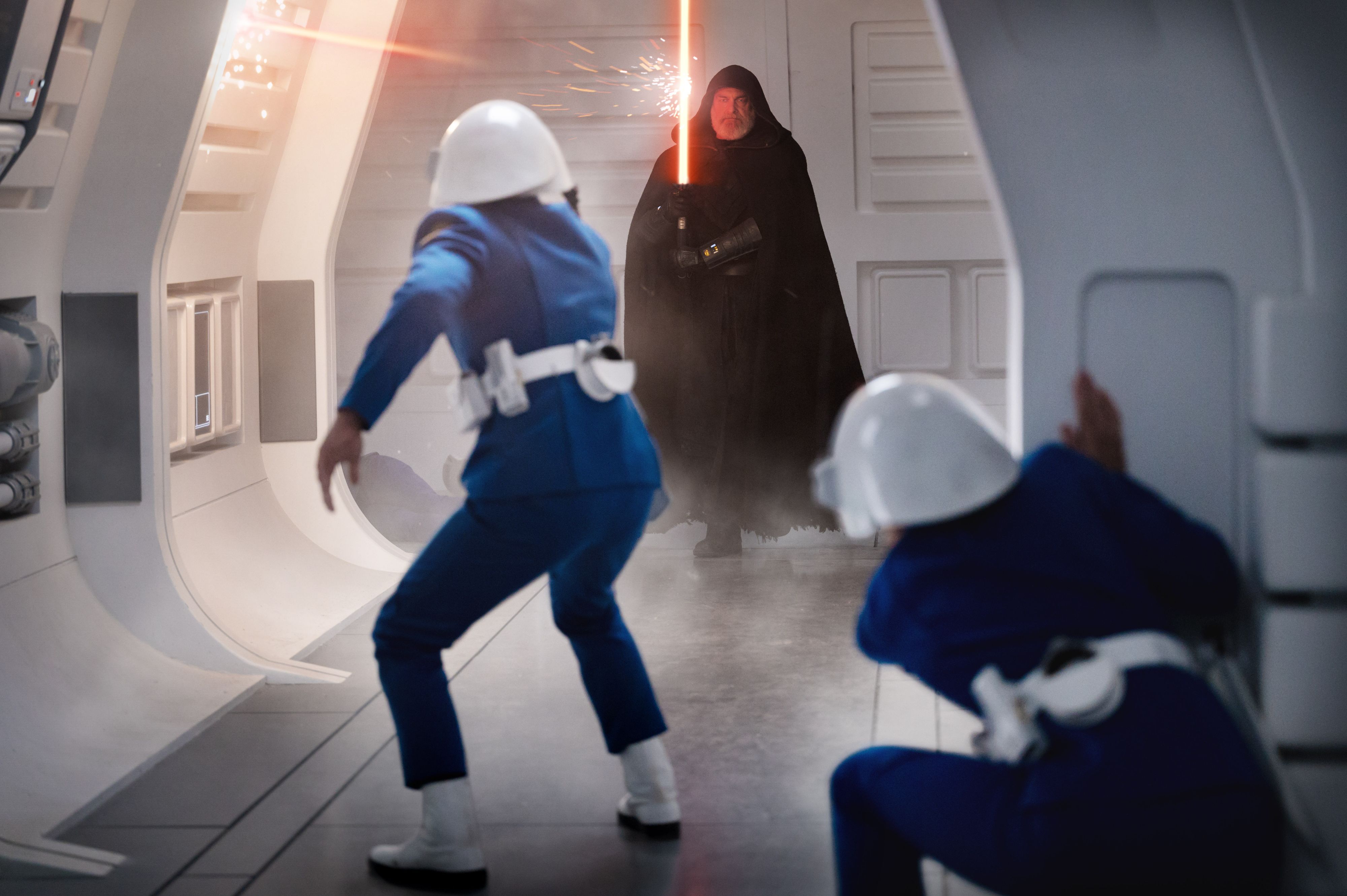 (Center): Baylan Skoll (Ray Stevenson) with with New Republic Security Guards in Lucasfilm's STAR WARS: AHSOKA, exclusively on Disney+. ©2023 Lucasfilm Ltd. & TM. All Rights Reserved.