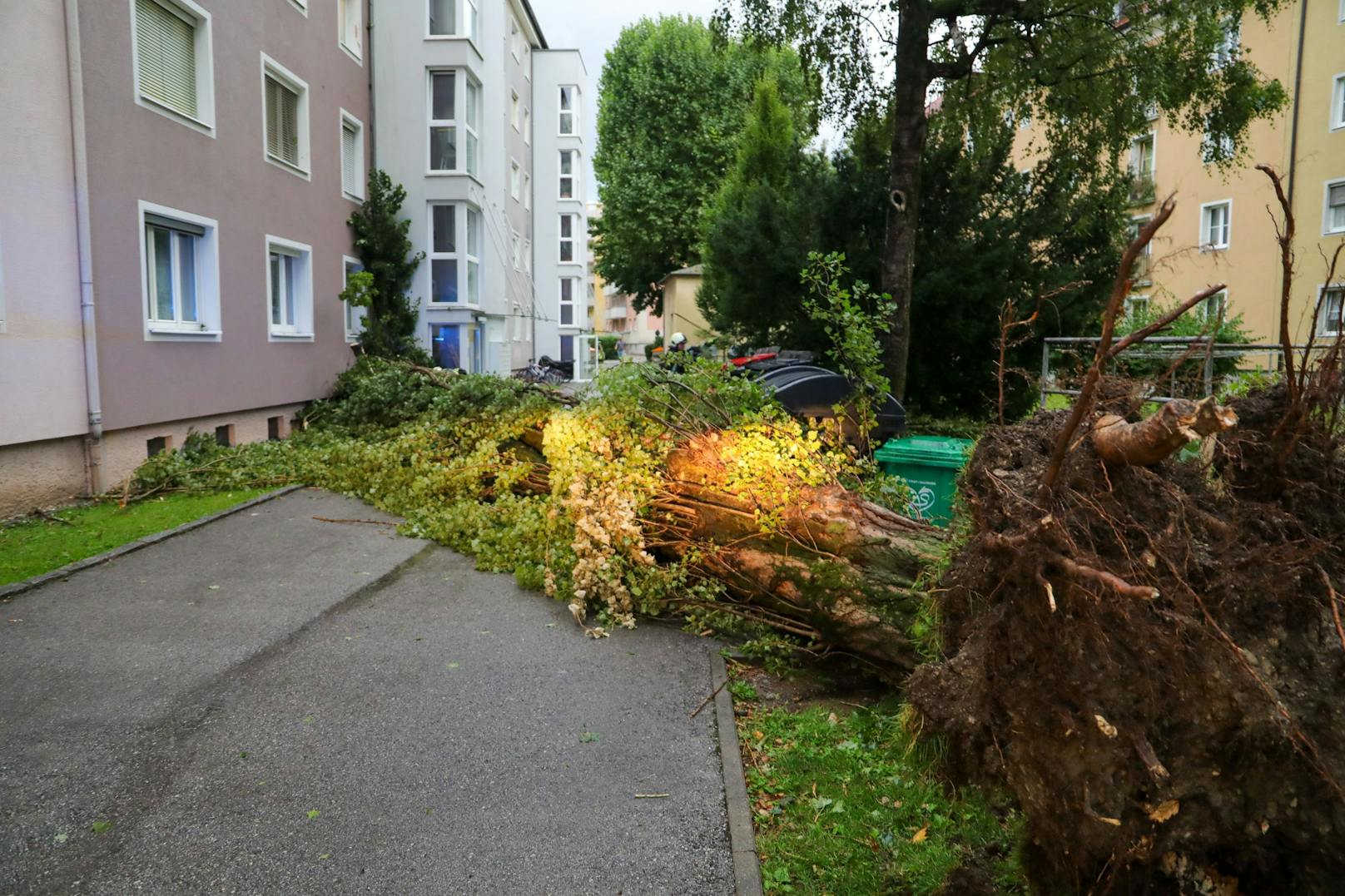 In der Stadt Salzburg wurde ein Wohnhaus haarscharf verfehlt.