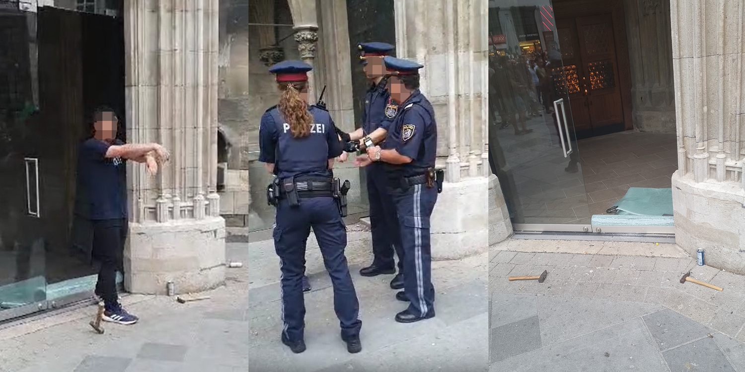Eine Glas-Tür des Stephansdoms wurde am Rande einer Demo eingeschlagen.