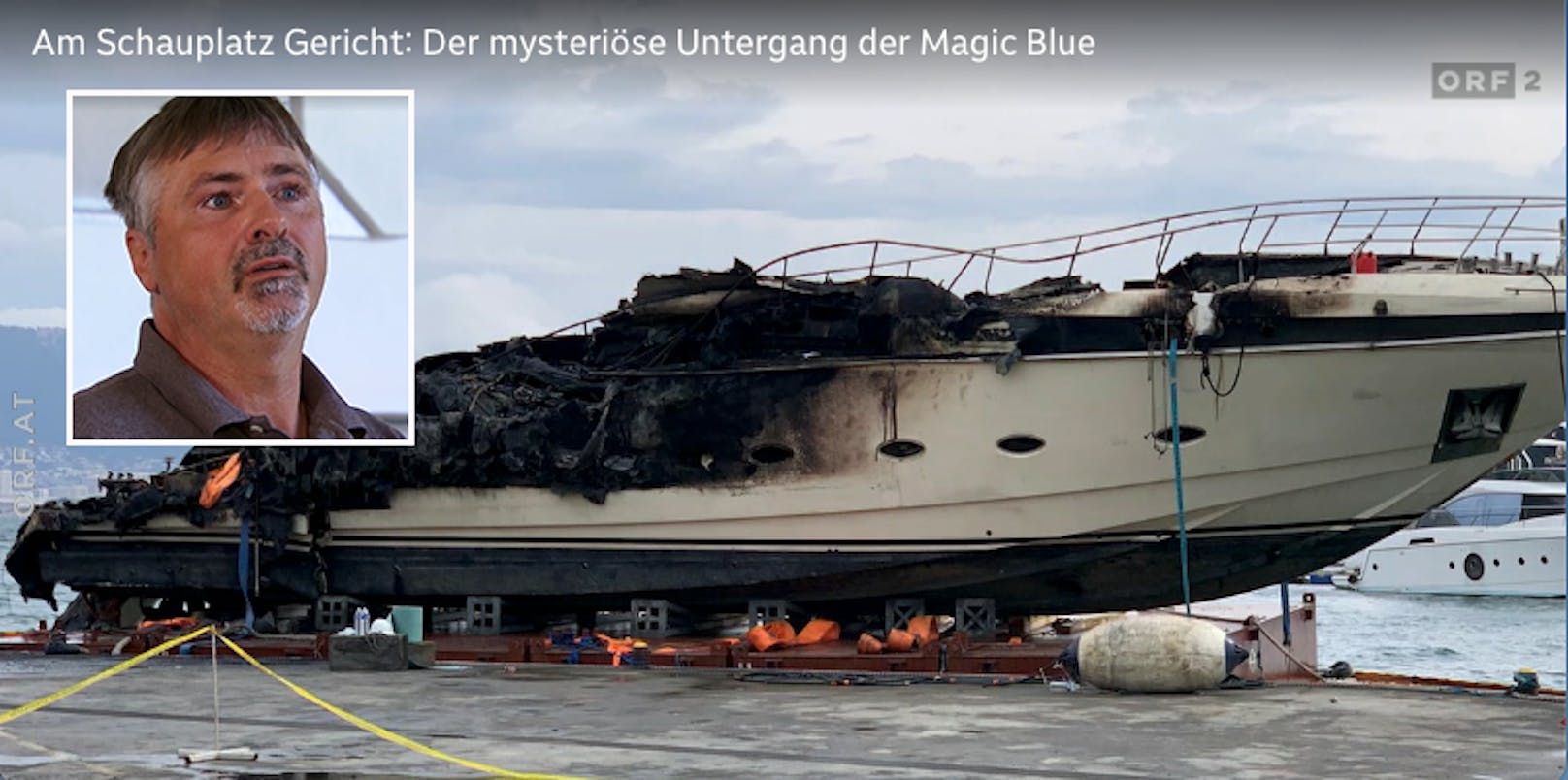 Armin E. (o.) erwarb um 200.000 Euro die "Lady Amethyst". Doch die Yacht brannte ab, ein Mann starb.