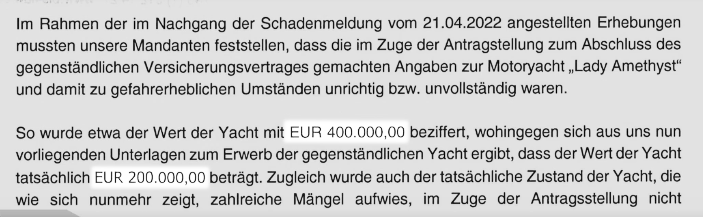 Die Versicherung will vom Vertrag zurücktreten.