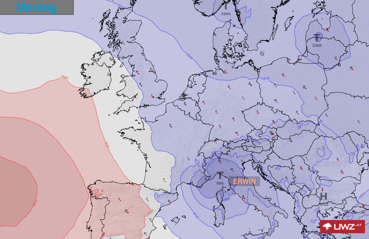 Die Regen-Lage am Montag.