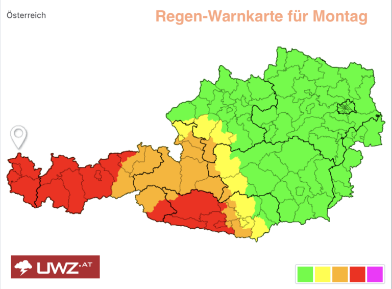 Warnkarte der UWZ für den Montag, 27.08.2023 bzgl. Regen.