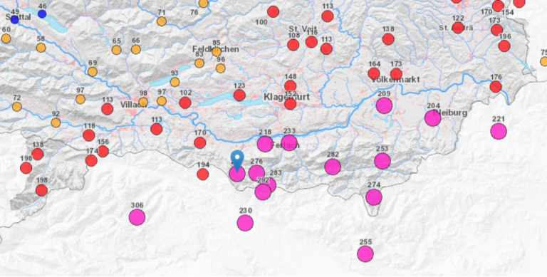 Niederschlagsmengen in und um Unterkärnten seit Donnerstag.
