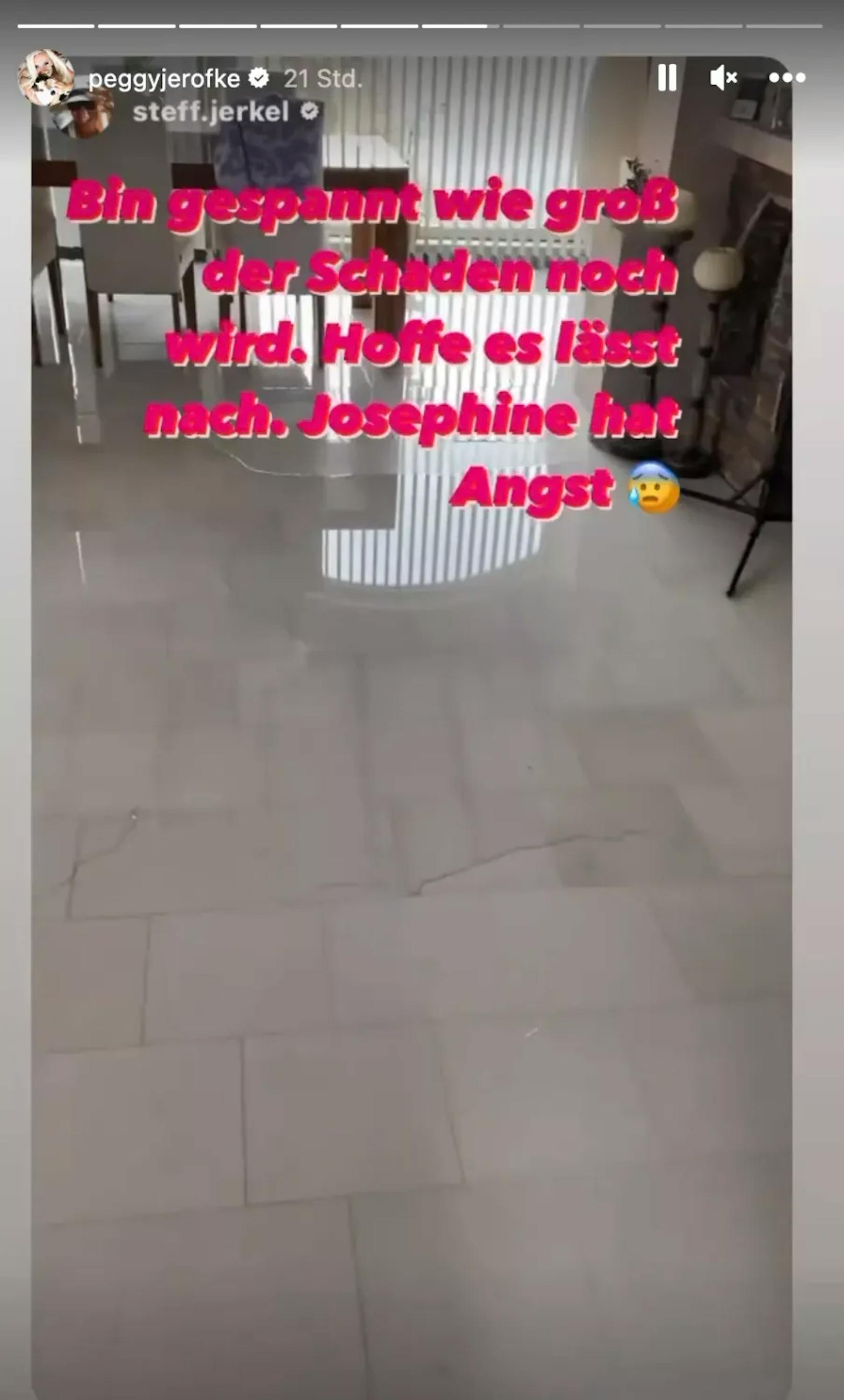 Im Wohnzimmer der Villa von den "Goodbye Deutschland"-Stars <a data-li-document-ref="100162083" href="https://www.heute.at/s/sommerhaus-der-stars-das-sind-die-paare-2021-100162083">Peggy Jerofke</a> (47) und Stephan "Steff" Jerkel (53) stand am Sonntag das Wasser.