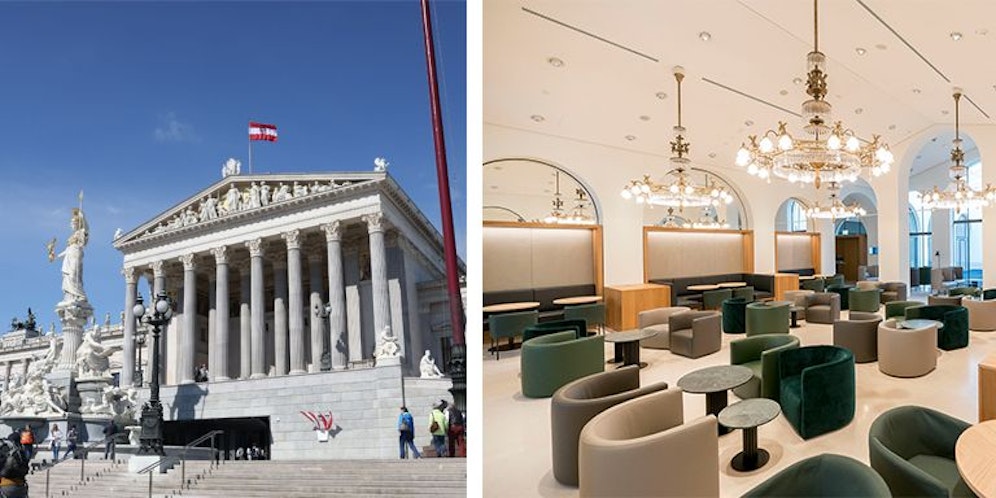 Auf dem Parlamentsdach befindet sich das Restaurant 