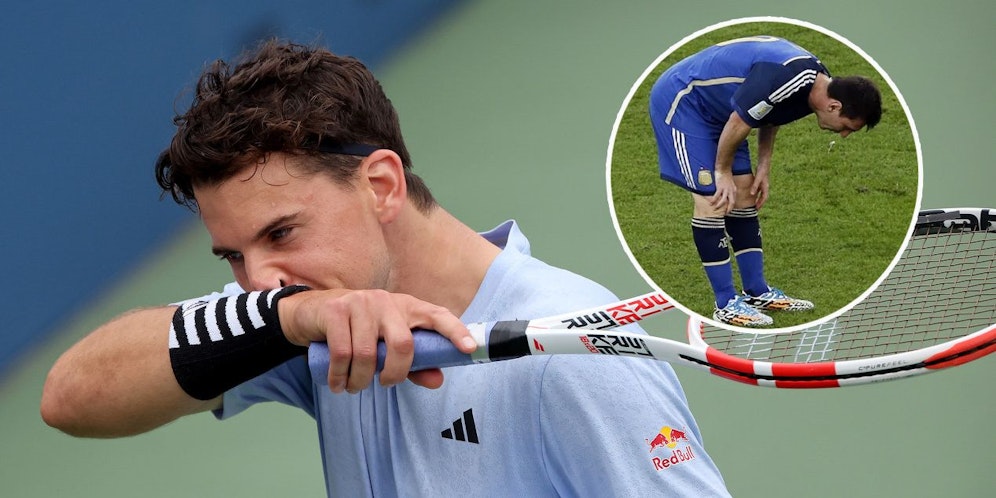 Dominic Thiem kämpft mit der Übelkeit am Platz – wie Messi vor knapp zehn Jahren.