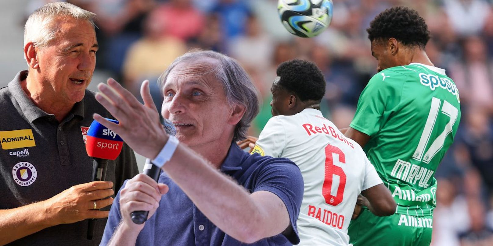 Alfred Tatar (Mitte) schwärmt von Klagenfurt-Trainer Peter Pacult (l.), spricht von einem "Tango" um den Titel.