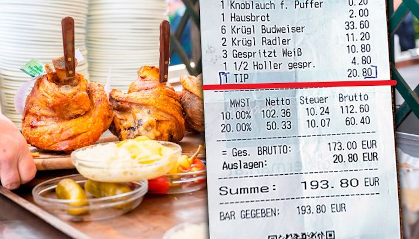 Trinkgeld steht in Wiener Lokal schon auf der Rechnung
