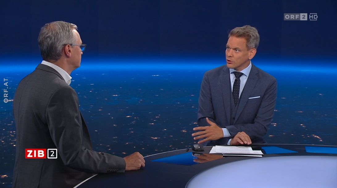 E-Control-Vorstand Wolfgang Urbantschitsch in der ZIB2 mit Martin Thür am 7. September 2023.