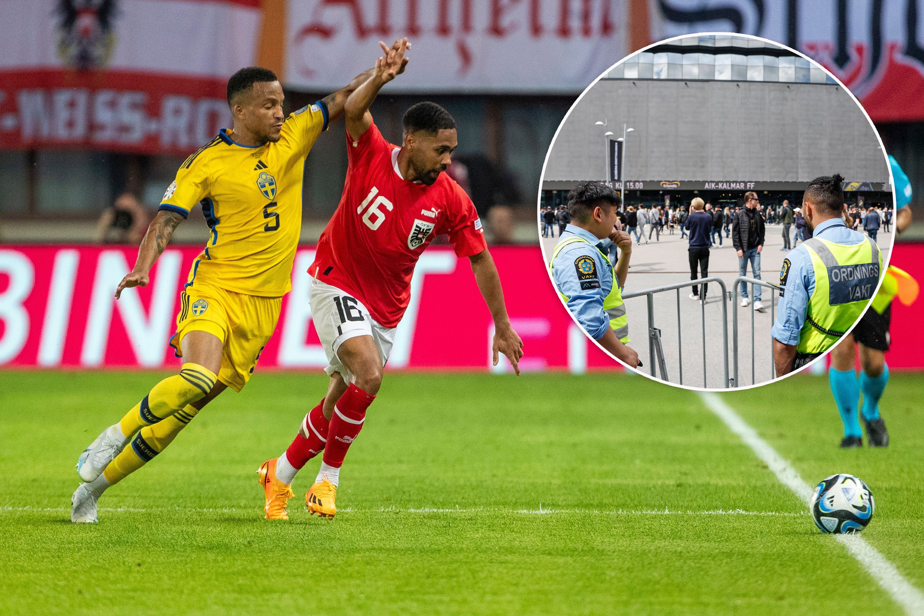 VIENNA,AUSTRIA,20.JUN.23 - SOCCER - European Qualifiers 2024, OEFB international match, Austria vs Sweden. Image shows Martin Olsson (SWE) and Phillipp Mwene (AUT). Photo: GEPA pictures/ Philipp Brem