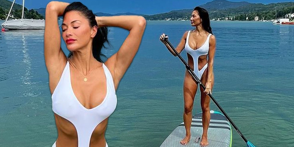 Nicole Scherzinger macht auch auf dem Stand-Up-Paddle-Board eine gute Figur.