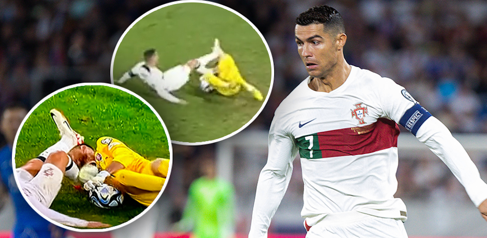 Ronaldo tritt den Slowaken-Tormann böse nieder