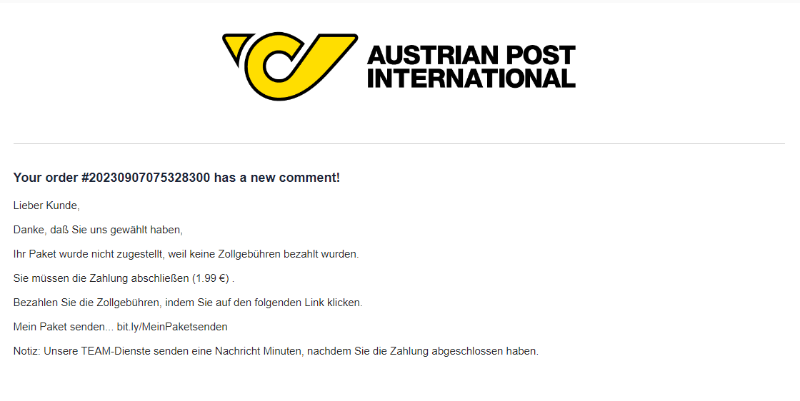 Das betrügerische Mail