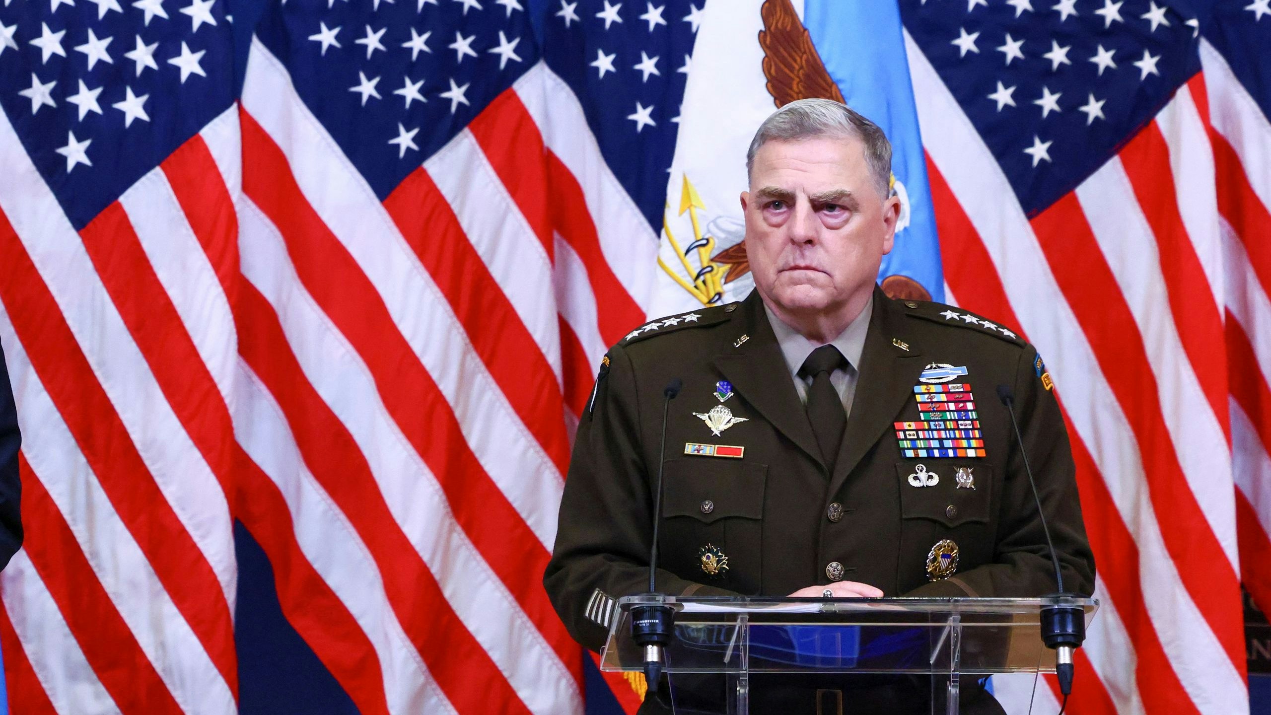 U.S. Secretary of Defence Lloyd Austin and U.S. Chairman of the Joint Chiefs of Staff General Mark A. Milley hold a news conference on the day of a NATO Defence Ministers' meeting at the Alliance's headquarters in Brussels, Belgium June 15, 2023. REUTERS/Yves Herman  