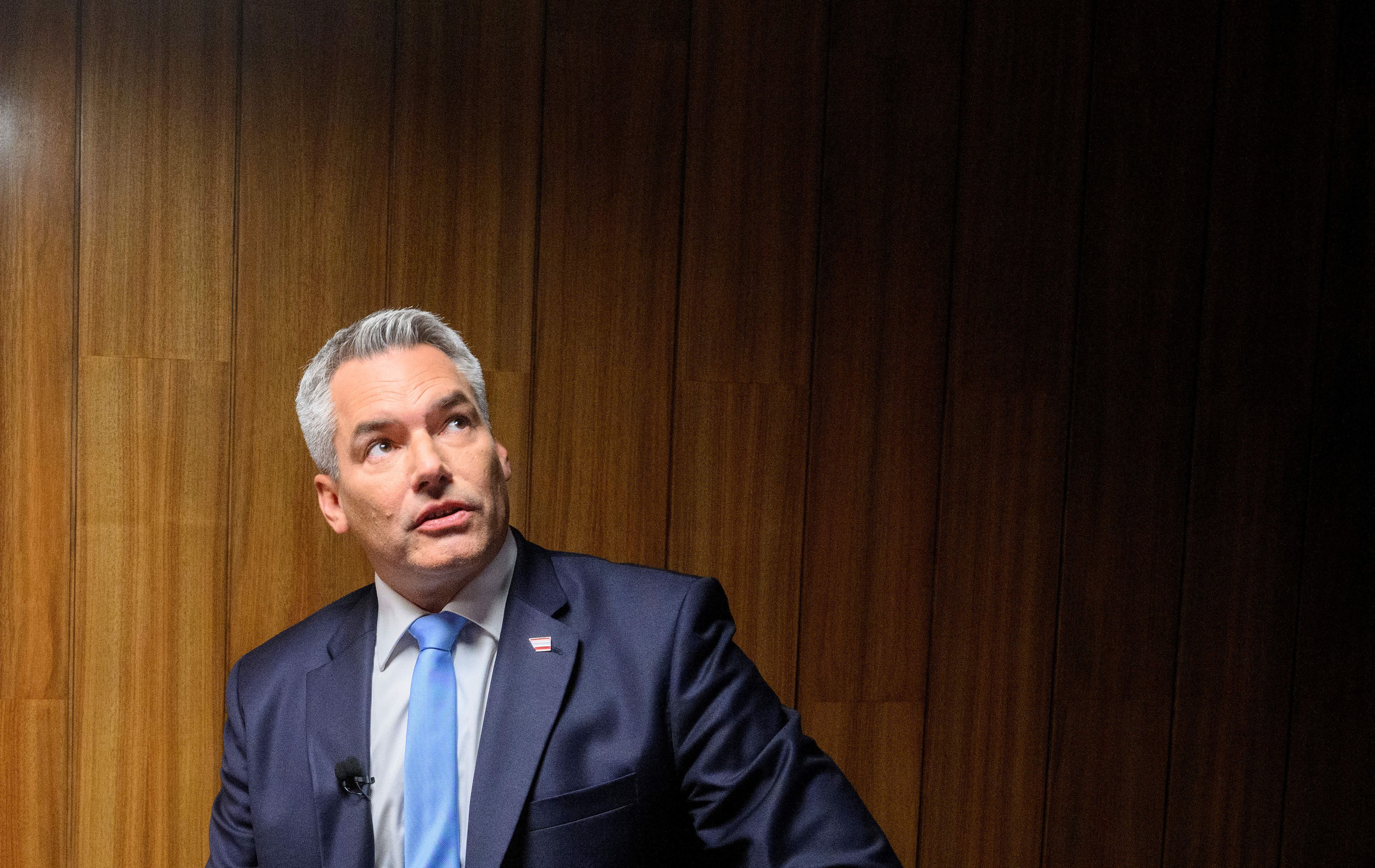 Karl Nehammer (ÖVP) beim Sommergespräch des ORF im Parlament am 1. September 2023.