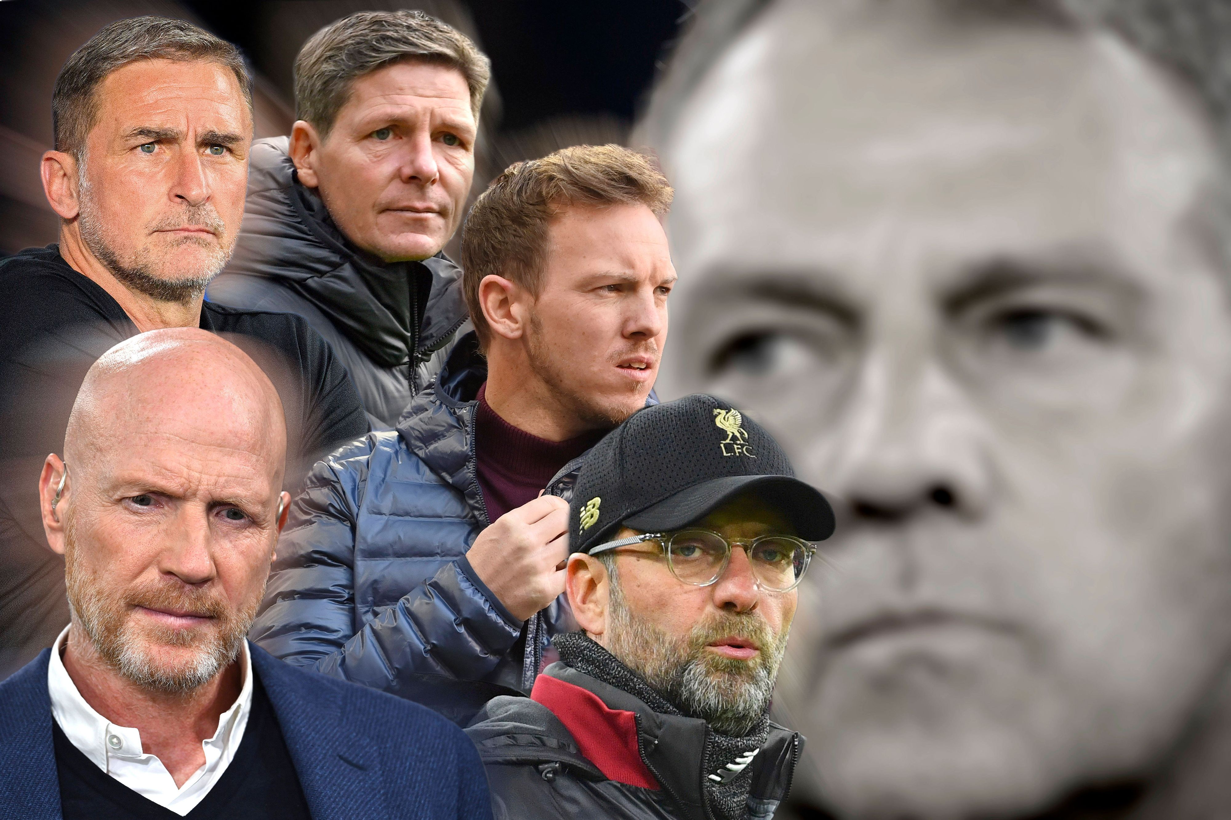 Die Favoriten auf den Flick-Job: Kuntz, Glasner, Nagelsmann, Sammer und Klopp. Klopp und Sammer haben schon abgesagt.