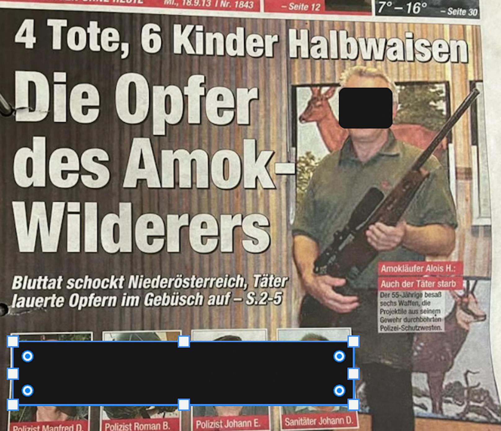 Die Titelseite von <em>"Heute"</em> am Tag nach der Wahnsinnstat.