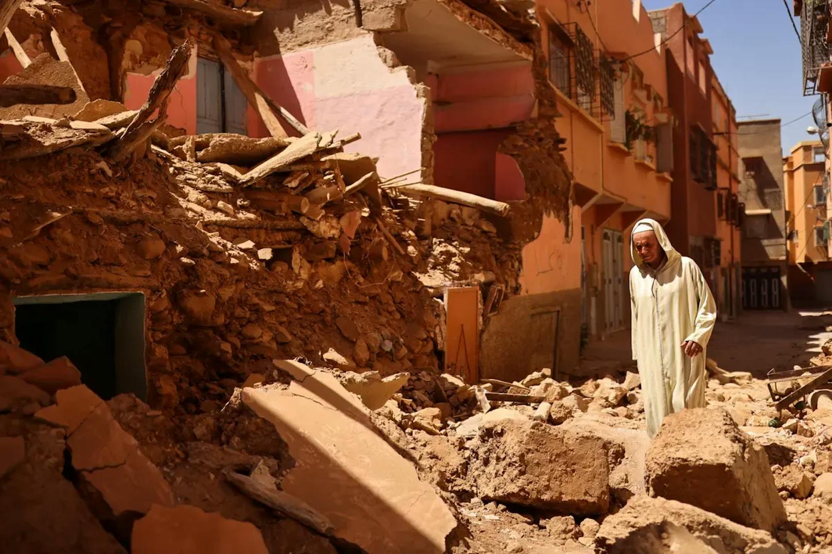 Beim Beben in Marokko stürzten viele Steinhäuser komplett ein – so auch jenes von Mohamed Sebbagh.