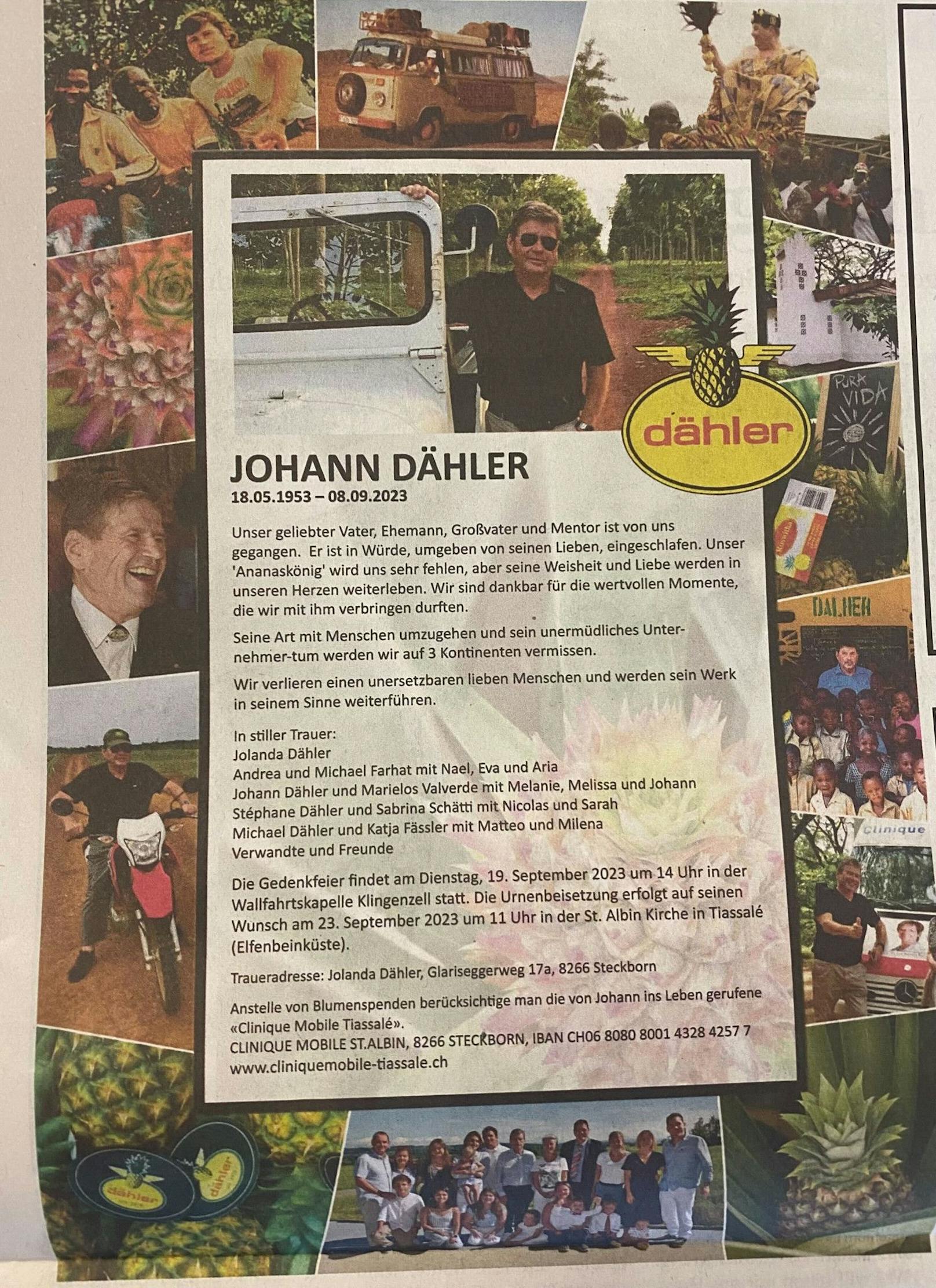 <strong>Johann Dähler</strong> ist am 8. September nach kurzer Krankheit im Inselspital Bern verstorben.&nbsp;