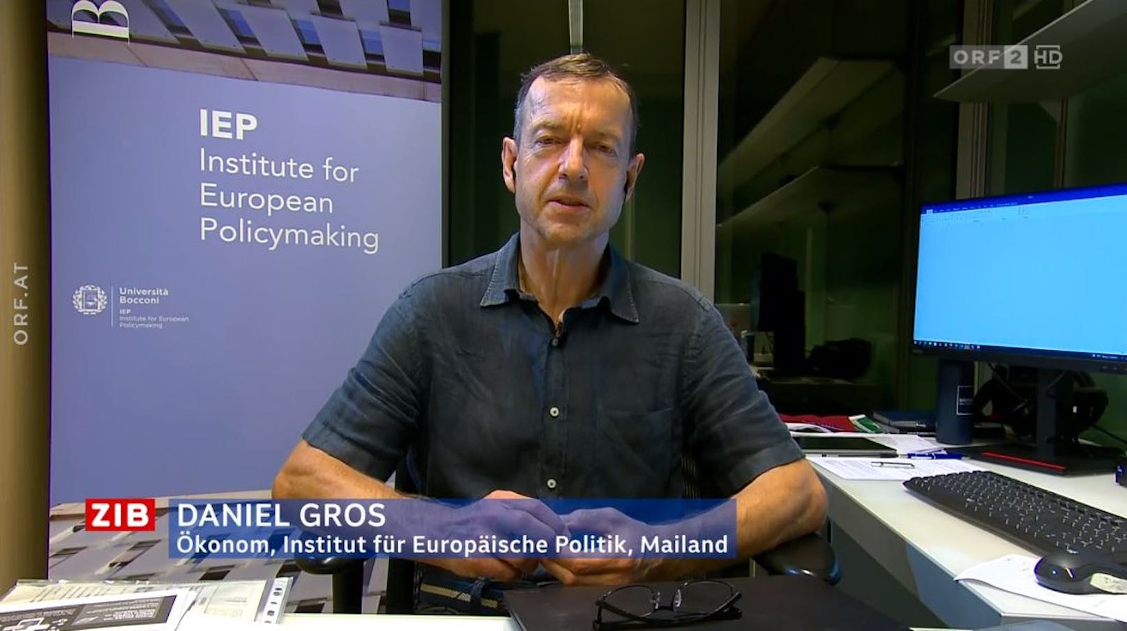 Ökonom und EU-Experte Daniel Gros in der ZIB2 mit Armin Wolf am 13. September 2023.
