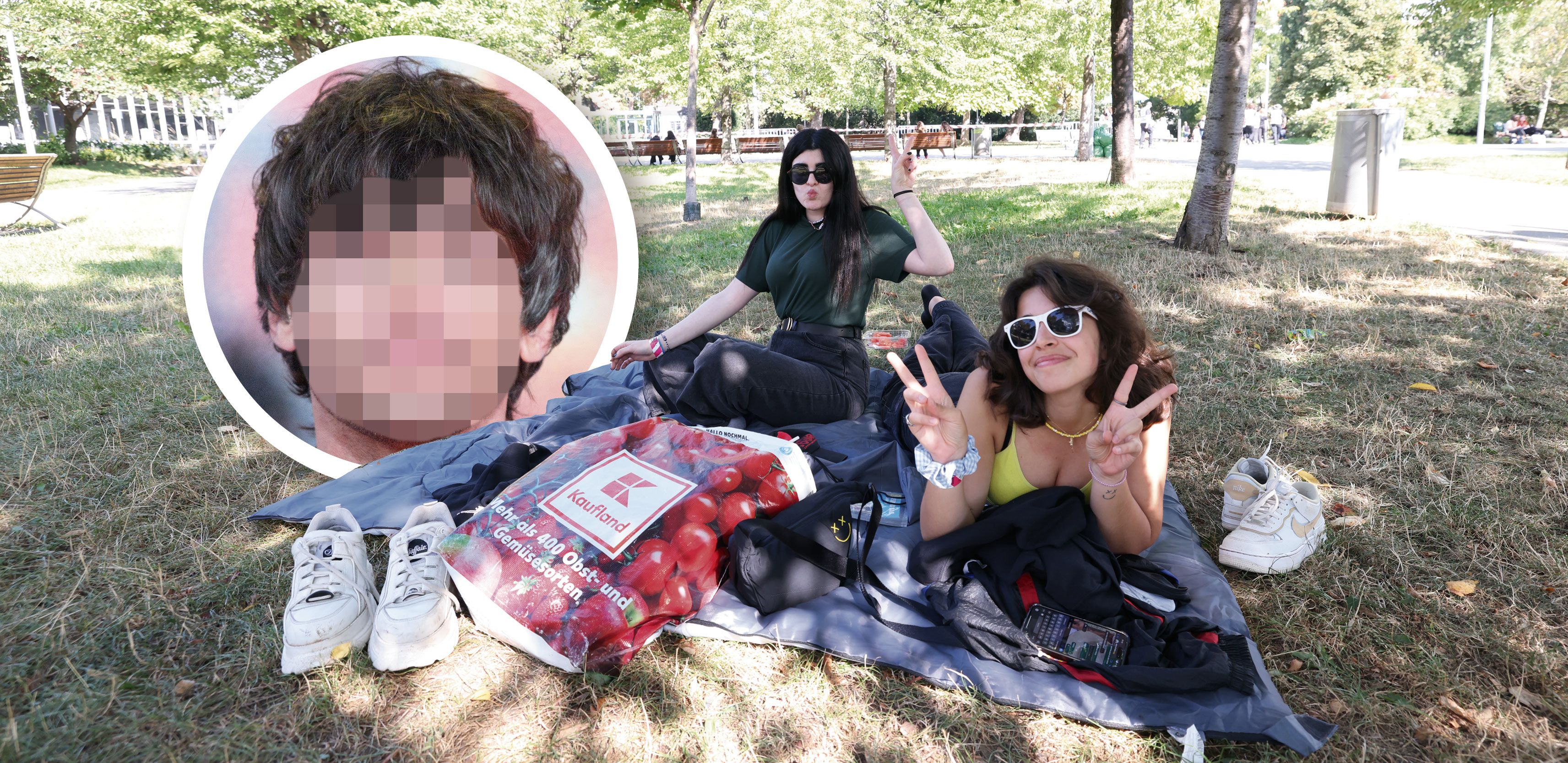 Jemma (li.) und Julia reisten extra aus London an und schliefen für IHN auf einer Parkbank.