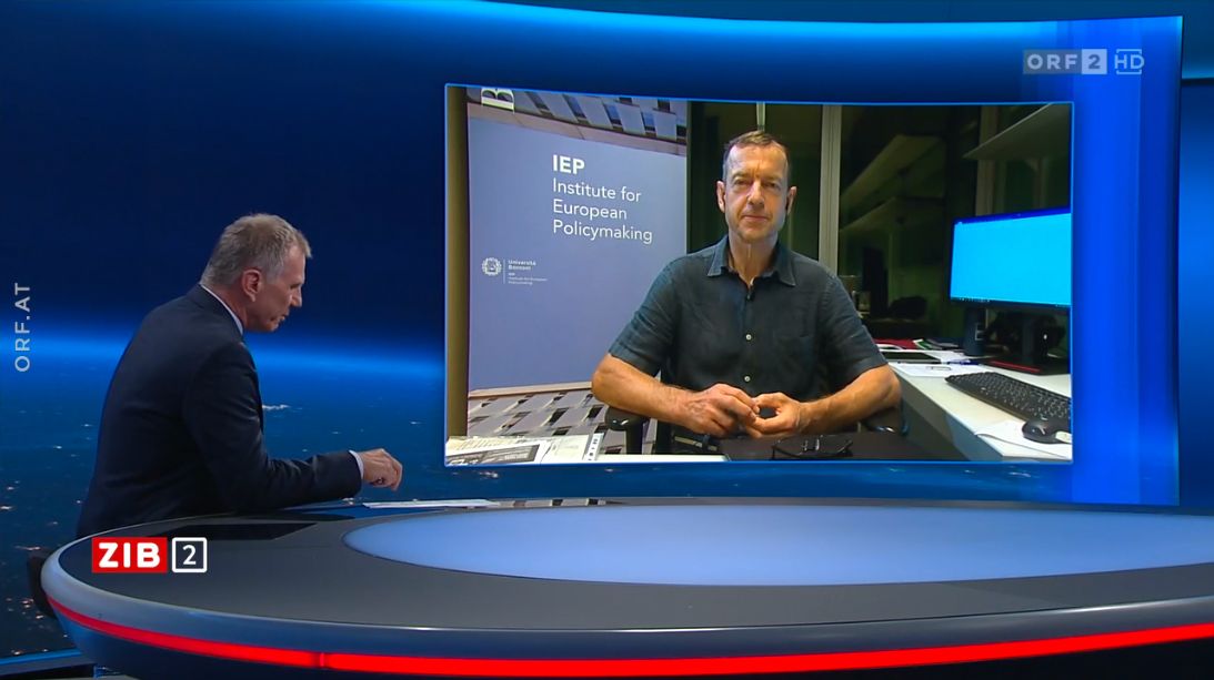 Ökonom und EU-Experte Daniel Gros in der ZIB2 mit Armin Wolf am 13. September 2023.