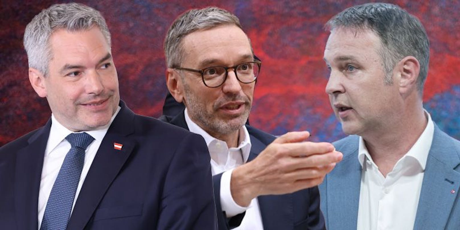 In Front: Karl Nehammer (VP) und Herbert Kickl (FP); Absturz auf Platz fünf für Andreas Babler (SP)
