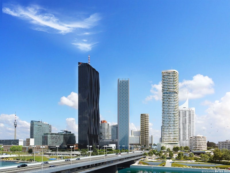 Hier wird der Turm künftig stehen, angebunden an die U1 Donauinsel.