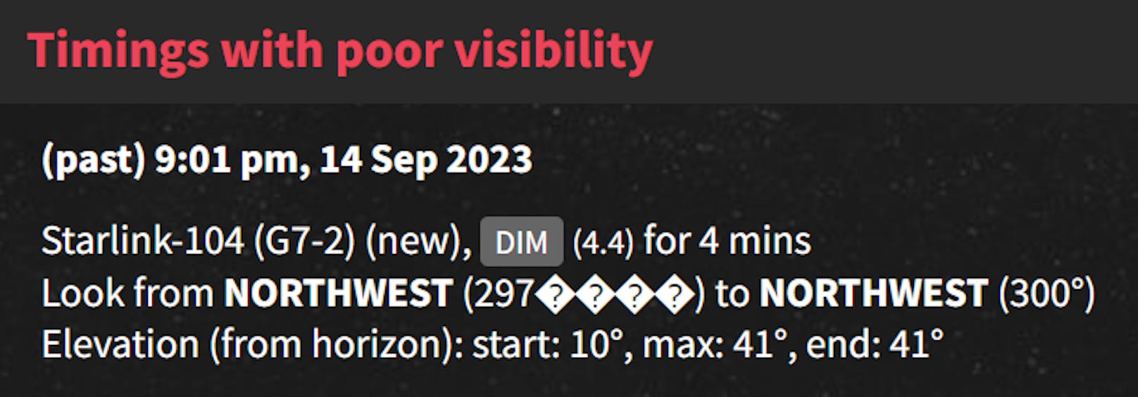 Die Webseite FindStarlink bestätigte Position und Sichtbarkeit über Wien gegen 21 Uhr am 14. September..