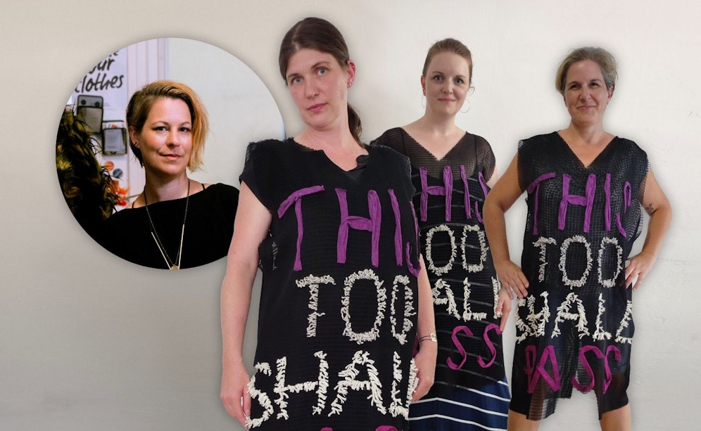 Designerin Marlen Sabetzer (l.) hat ein Kleid entworfen, das Lebenskrisen normalisieren soll. Frauen wie Gerlinde G,. Pia G. oder Barbara M. (v.l.) schlüpften nun hinein.