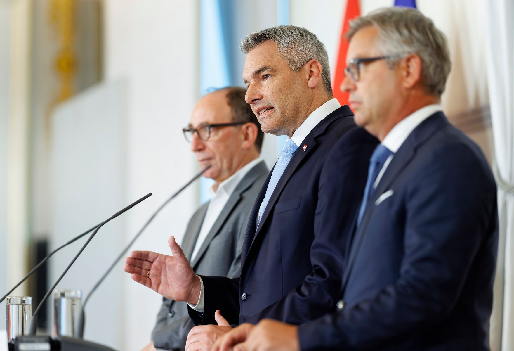 Brunner, Nehammer und Rauch kündigten eine weitere Entlastung an - hier das aktuelle Foto von der Pressekonferenz am Freitag, 15.09.20023