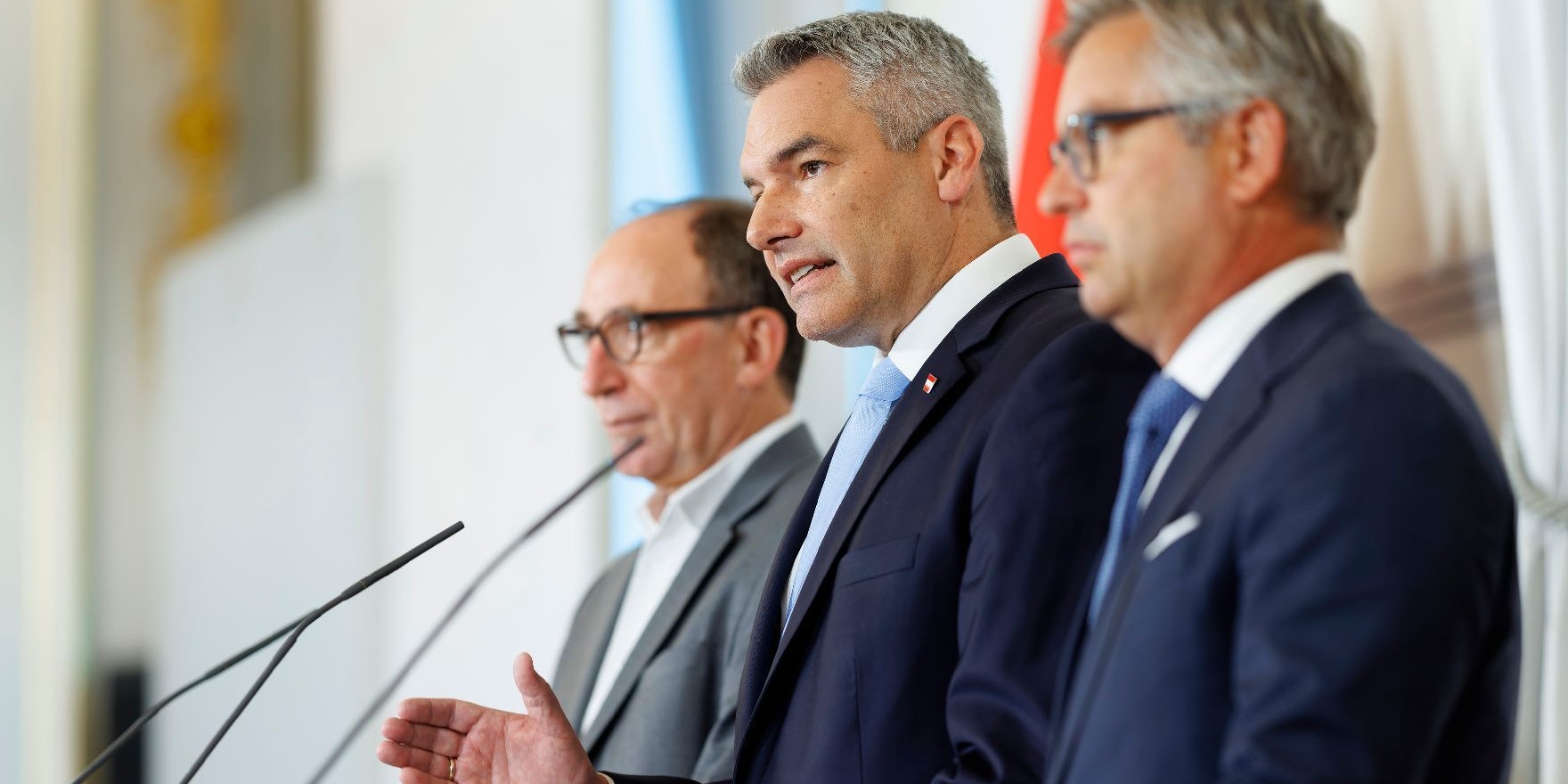 Brunner, Nehammer und Rauch kündigten eine weitere Entlastung an - hier das aktuelle Foto von der Pressekonferenz am Freitag, 15.09.20023