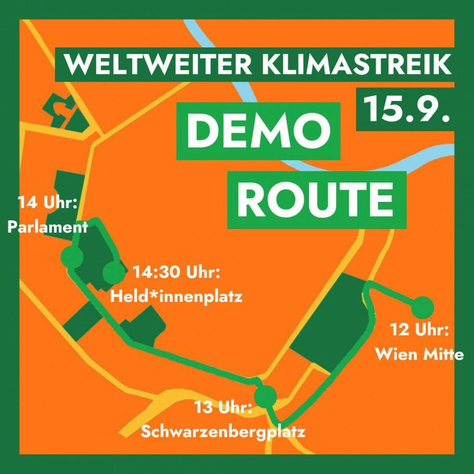 Die Route der Klima-Demo in Wien