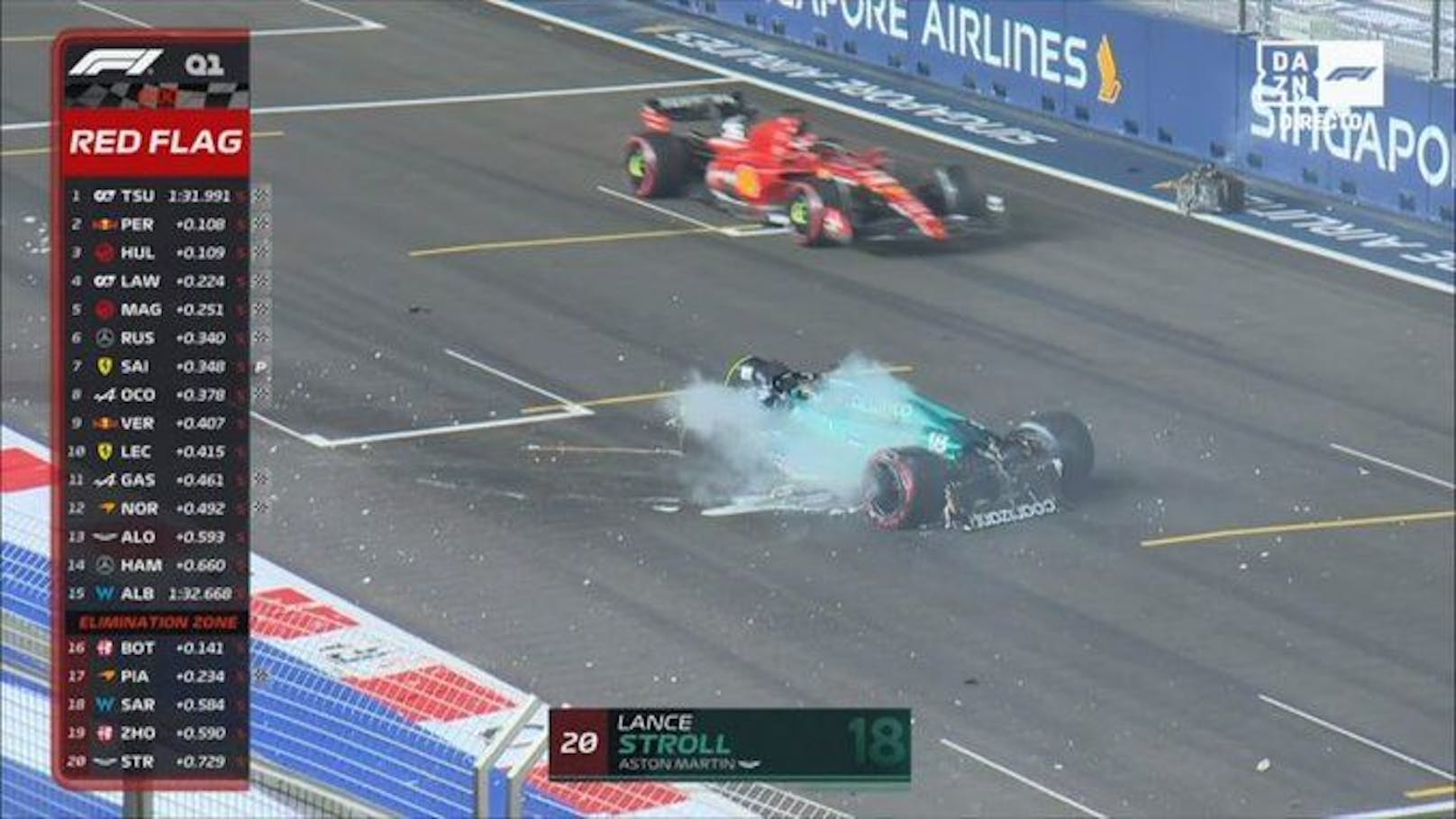 Lance Stroll fliegt brutal ab. 