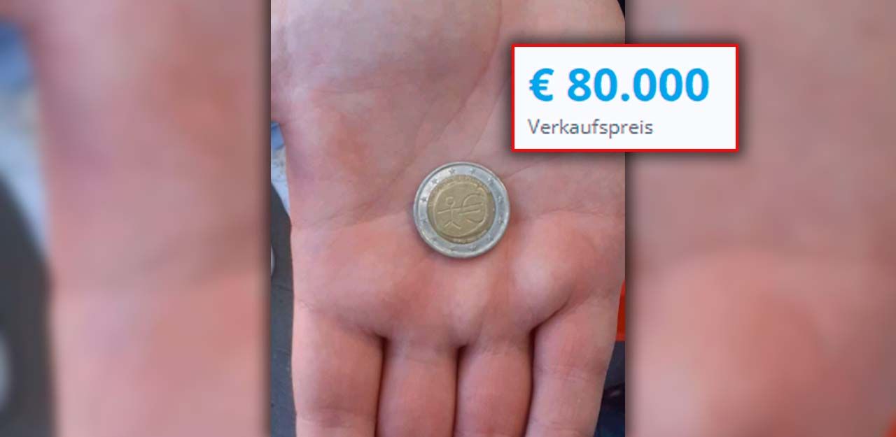 Diese Münze soll wegen ihrer Fehlprägung 80.000 Euro kosten.